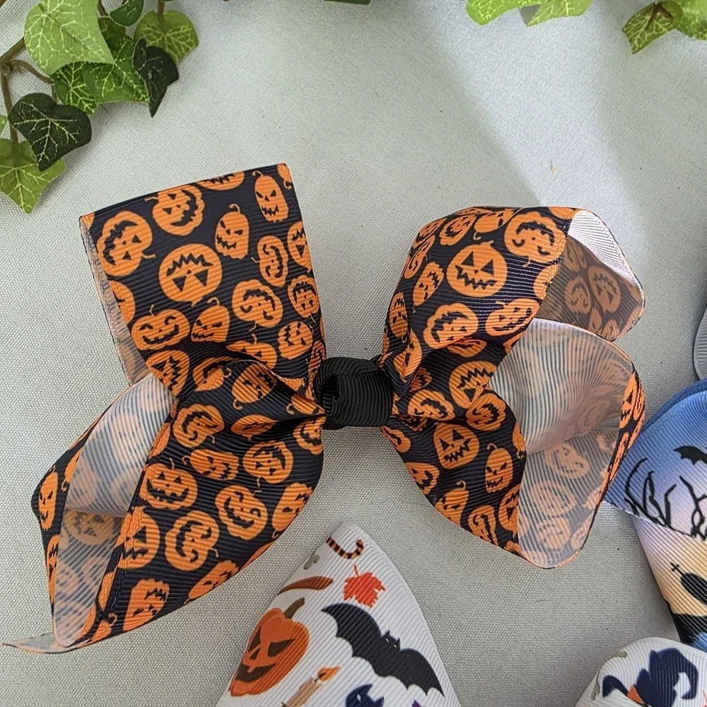 Set Of 3 Halloween Ribbon Hair Bows